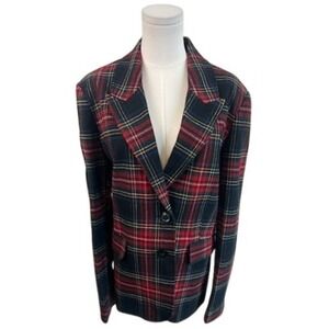 Chadwicks of Boston Plaid Blazer Classic Jacket Red Black Size‎ 18 Vintage